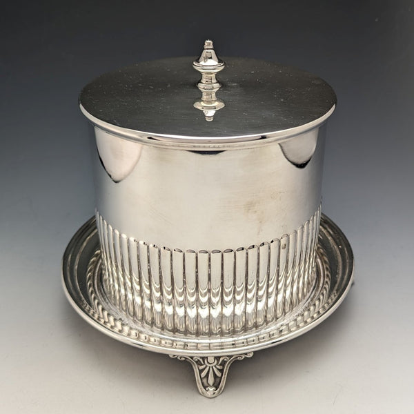 Circa 1910 British Antique Silver Plated Biscuit Barrel Elkington
